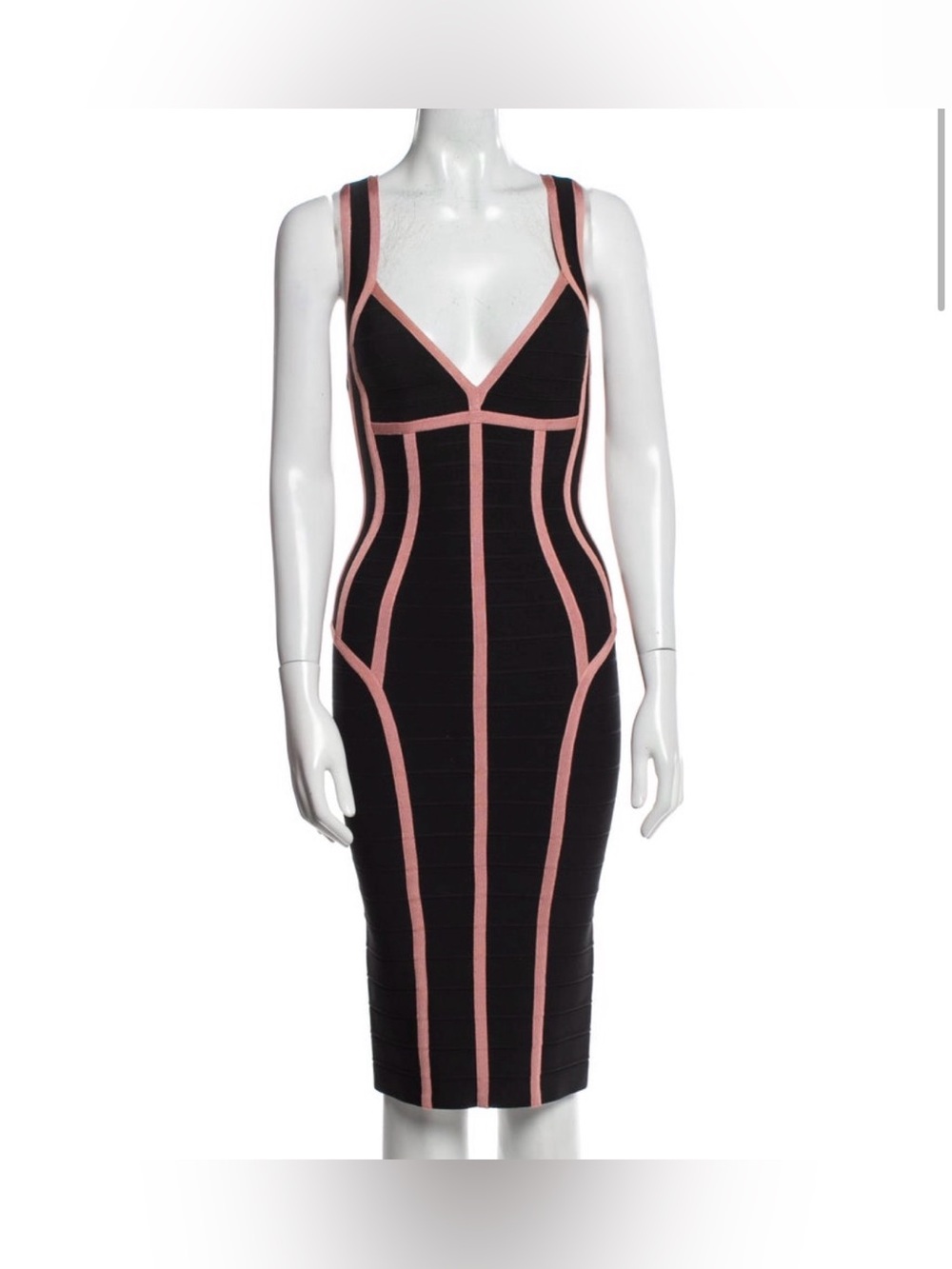 Herve Leger Archival Gayl Dress, Black and Pink Midi